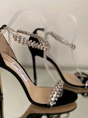 Jimmy Choo Black Crystal-Embellished Stiletto Sandals